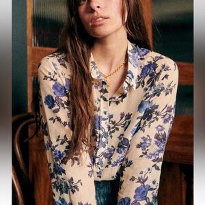 Sezane Pierro Shirt Blue Flower - Size 36